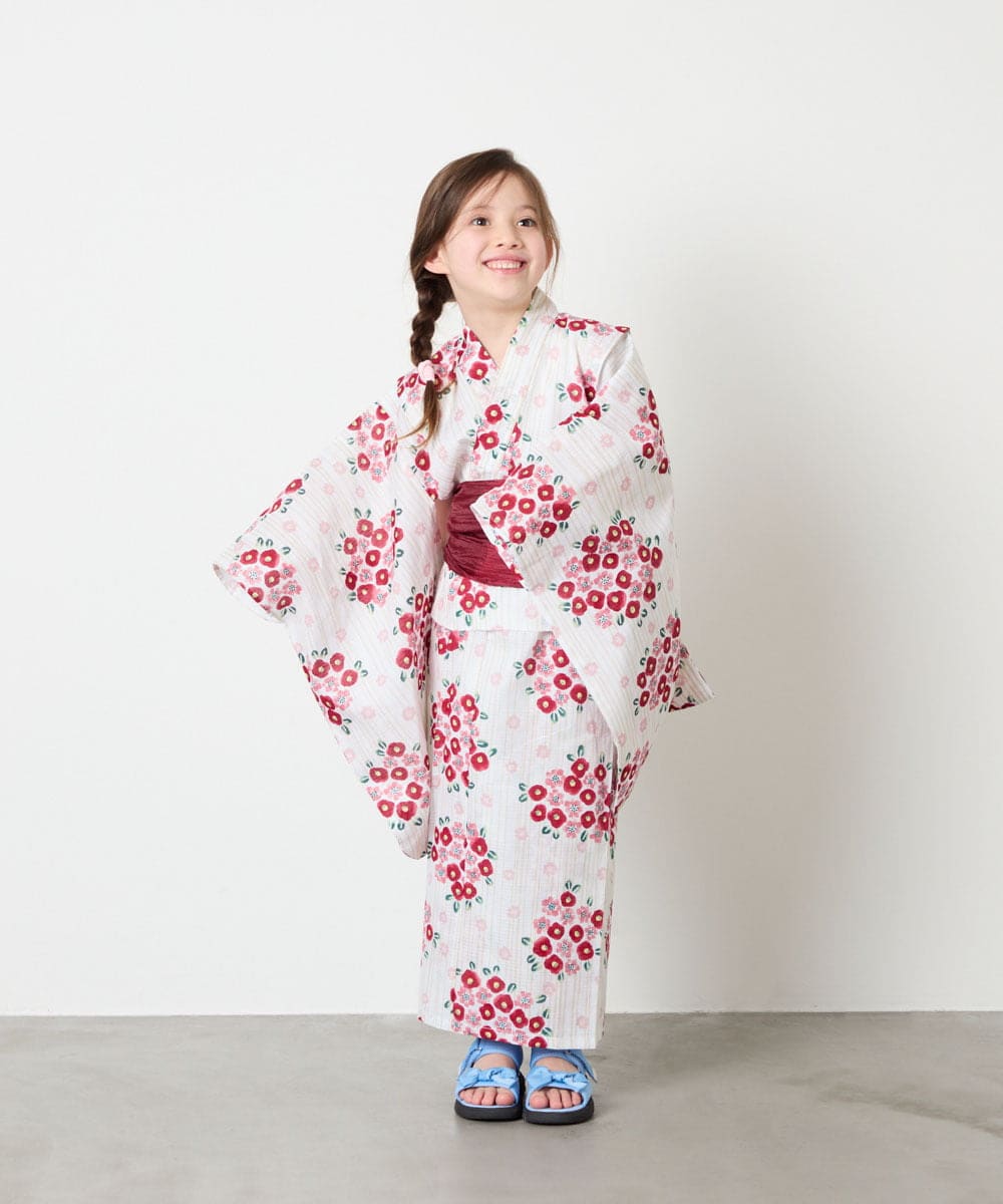 KJEGD90079 a.v.v KIDS(アー・ヴェ・ヴェ) [120-130]【WEB限定/2点セット/綿100％】簡単に着られる浴衣・兵児帯セット アイボリー