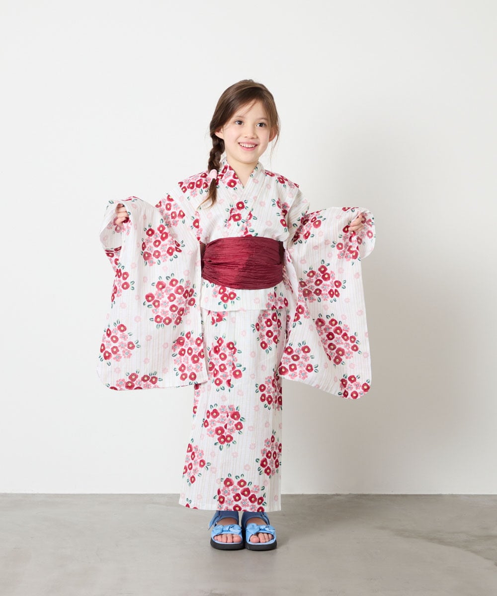 KJEGD90079 a.v.v KIDS(アー・ヴェ・ヴェ) [120-130]【WEB限定/2点セット/綿100％】簡単に着られる浴衣・兵児帯セット アイボリー