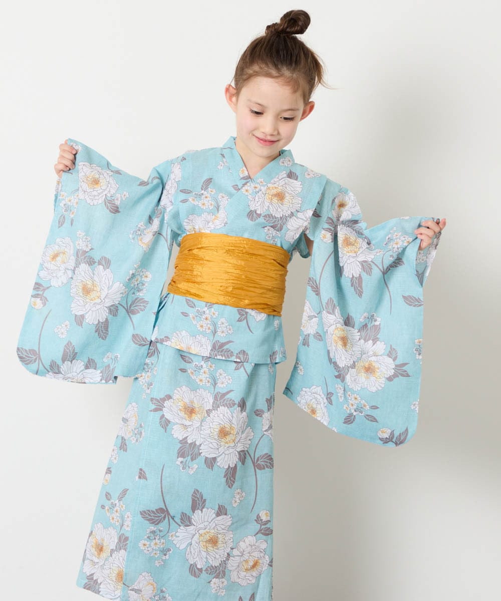 KJEGD91079 a.v.v KIDS(アー・ヴェ・ヴェ) [120-130]【WEB限定/2点セット/綿100％】簡単に着られるワンピース浴衣・兵児帯 ライトブルー