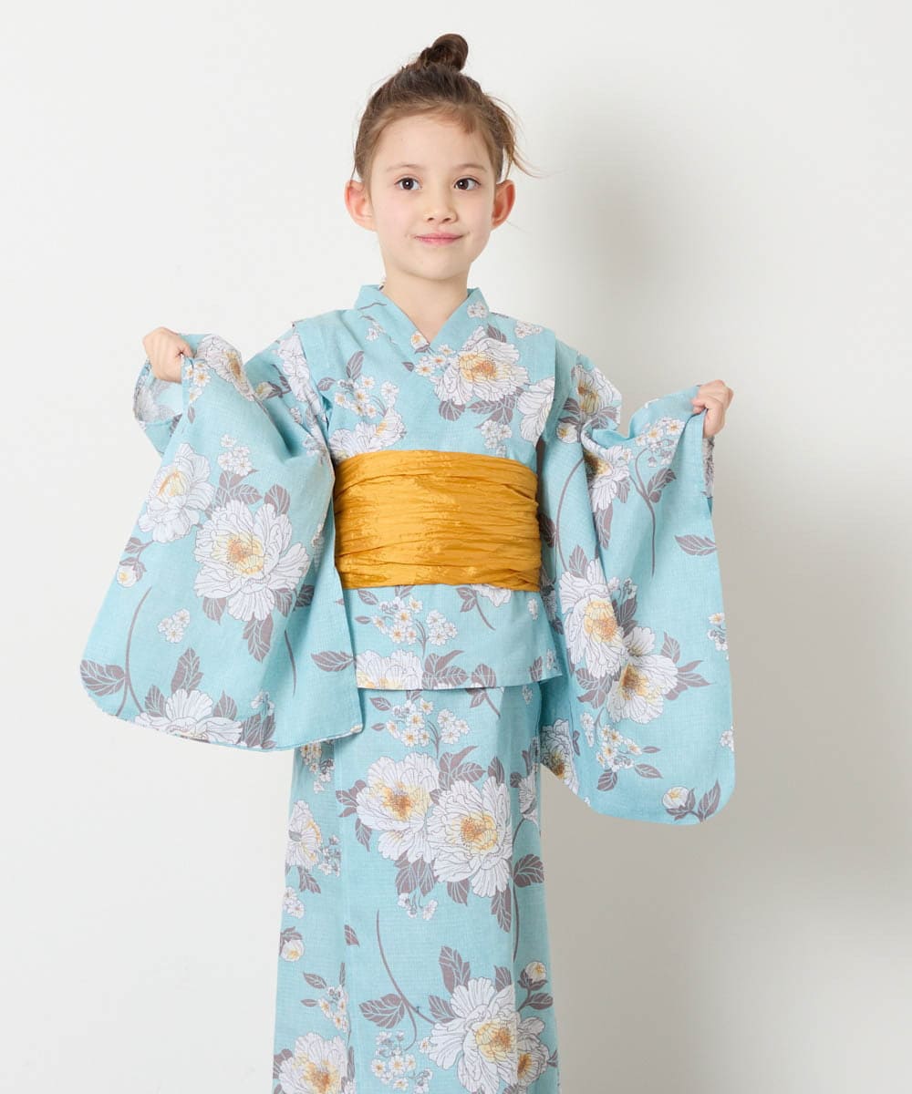 KJEGD91079 a.v.v KIDS(アー・ヴェ・ヴェ) [120-130]【WEB限定/2点セット/綿100％】簡単に着られるワンピース浴衣・兵児帯 ライトブルー