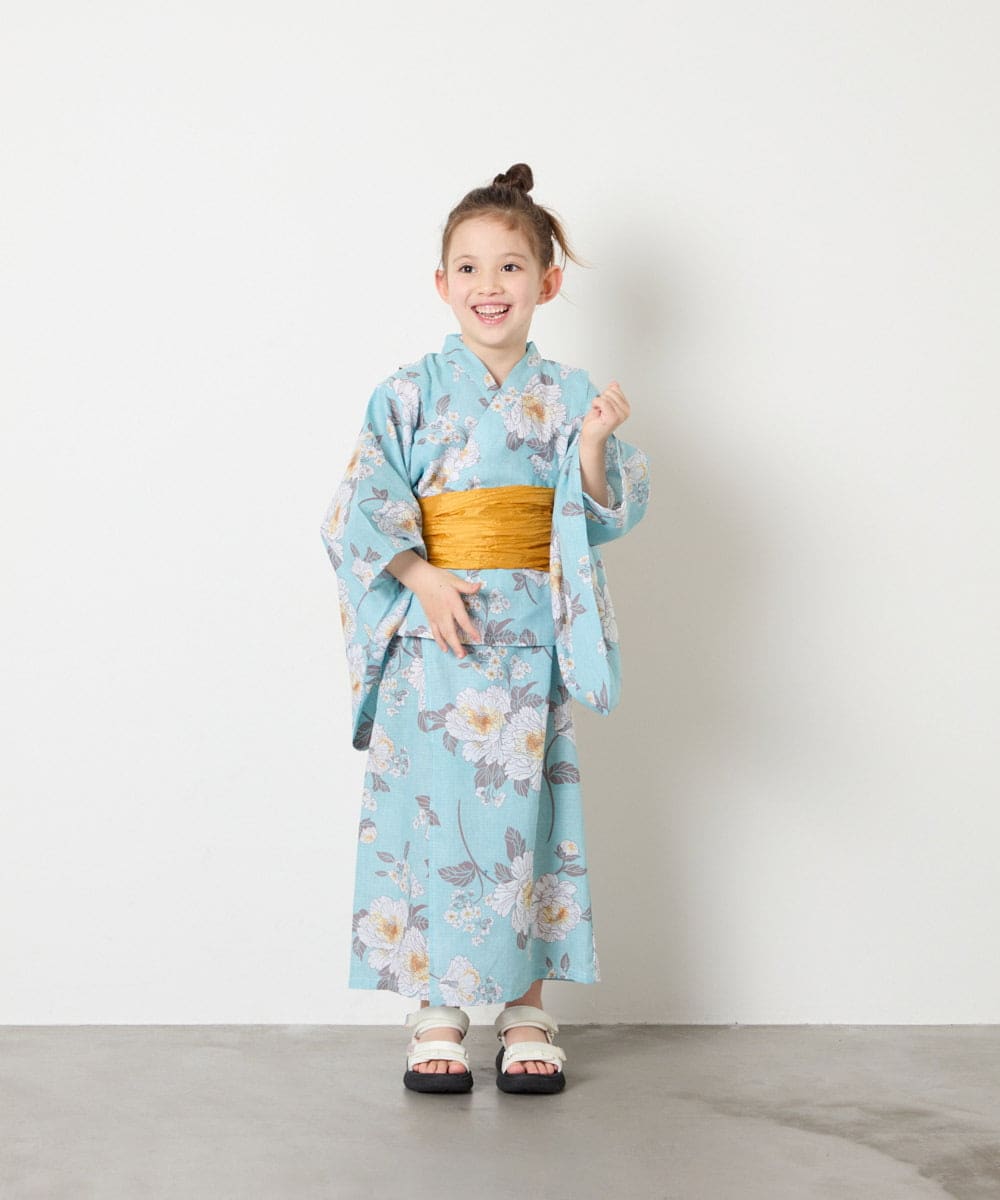 KJEGD91079 a.v.v KIDS(アー・ヴェ・ヴェ) [120-130]【WEB限定/2点セット/綿100％】簡単に着られるワンピース浴衣・兵児帯 ライトブルー