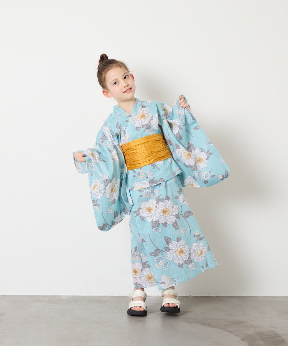 KJEGD91079 a.v.v KIDS(アー・ヴェ・ヴェ) [120-130]【WEB限定/2点セット/綿100％】簡単に着られるワンピース浴衣・兵児帯 ライトブルー