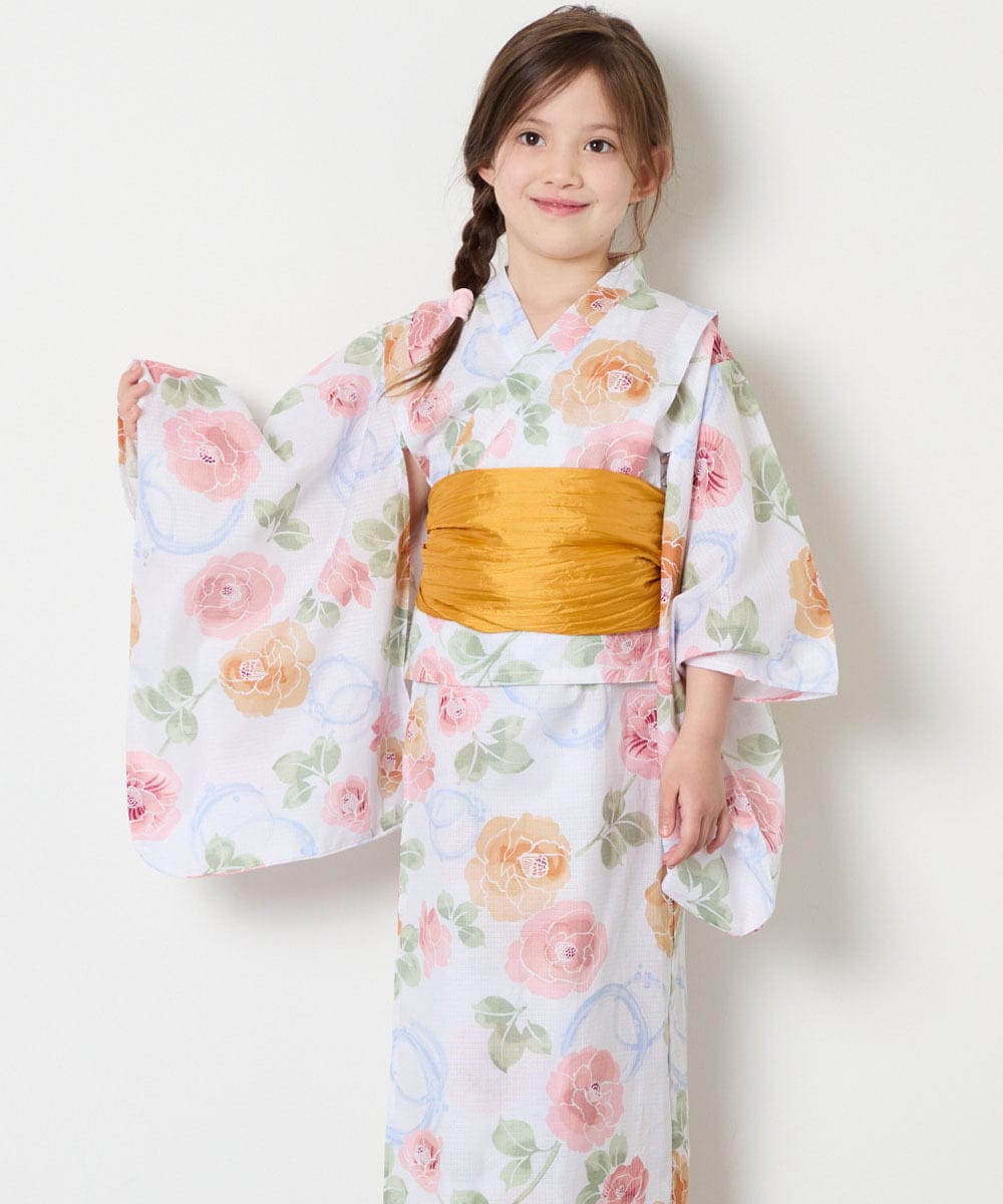 KJEGD91079 a.v.v KIDS(アー・ヴェ・ヴェ) [120-130]【WEB限定/2点セット/綿100％】簡単に着られるワンピース浴衣・兵児帯 アイボリー