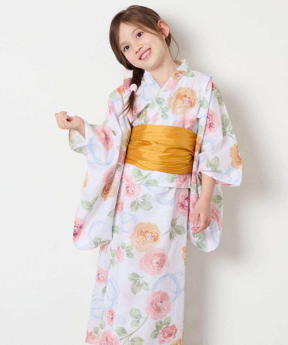 KJEGD91079 a.v.v KIDS(アー・ヴェ・ヴェ) [120-130]【WEB限定/2点セット/綿100％】簡単に着られるワンピース浴衣・兵児帯 アイボリー