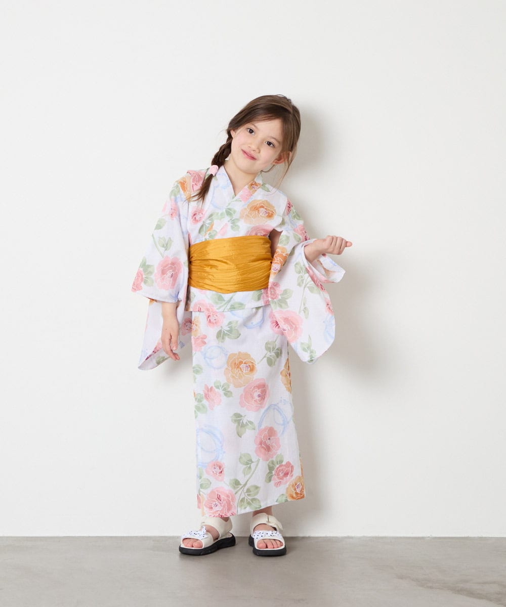 KJEGD91079 a.v.v KIDS(アー・ヴェ・ヴェ) [120-130]【WEB限定/2点セット/綿100％】簡単に着られるワンピース浴衣・兵児帯 アイボリー