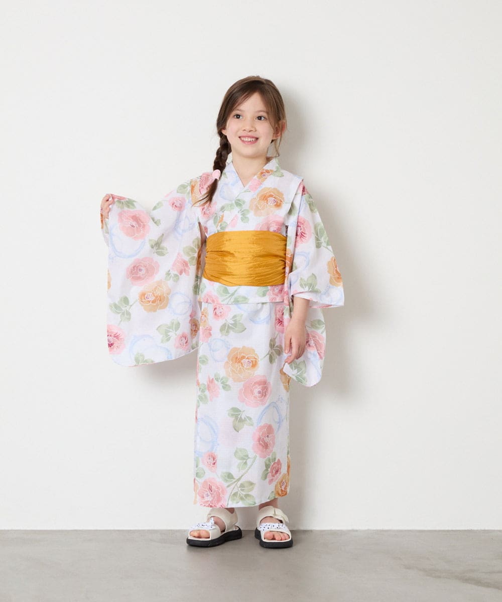 KJEGD91079 a.v.v KIDS(アー・ヴェ・ヴェ) [120-130]【WEB限定/2点セット/綿100％】簡単に着られるワンピース浴衣・兵児帯 アイボリー