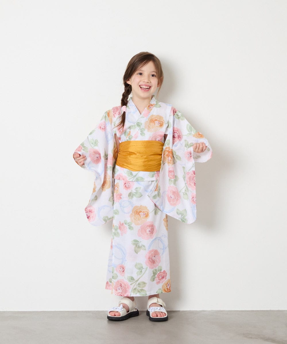 KJEGD91079 a.v.v KIDS(アー・ヴェ・ヴェ) [120-130]【WEB限定/2点セット/綿100％】簡単に着られるワンピース浴衣・兵児帯 アイボリー