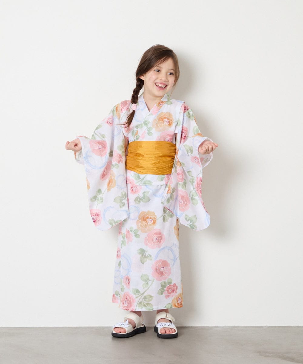 KJEGD91079 a.v.v KIDS(アー・ヴェ・ヴェ) [120-130]【WEB限定/2点セット/綿100％】簡単に着られるワンピース浴衣・兵児帯 アイボリー