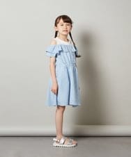 KJEGS20039 a.v.v KIDS(アー・ヴェ・ヴェ) [100-130]レイヤード風オフショルワンピース ライトブルー