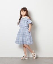 KJEGS21044 a.v.v KIDS(アー・ヴェ・ヴェ) [110-130]襟付きオフショルワンピース ブルー