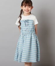 KJEGV22039 a.v.v KIDS(アー・ヴェ・ヴェ) [100-130]レースアップドッキングワンピース ブルー