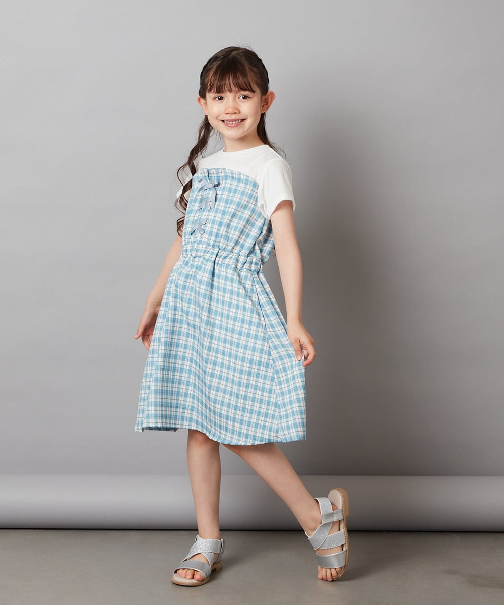 KJEGV22039 a.v.v KIDS(アー・ヴェ・ヴェ) [100-130]レースアップドッキングワンピース ブルー