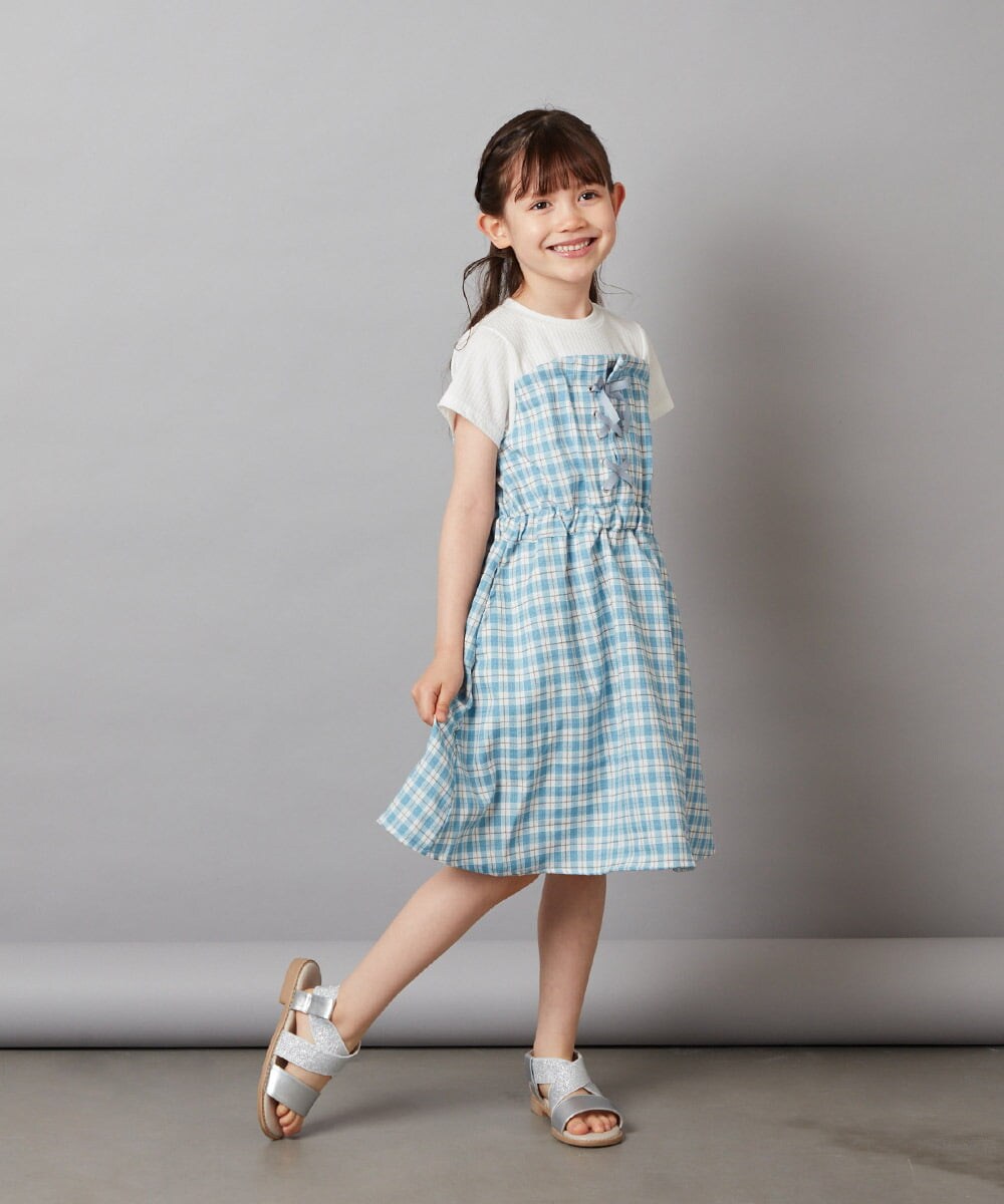 KJEGV22039 a.v.v KIDS(アー・ヴェ・ヴェ) [100-130]レースアップドッキングワンピース ブルー