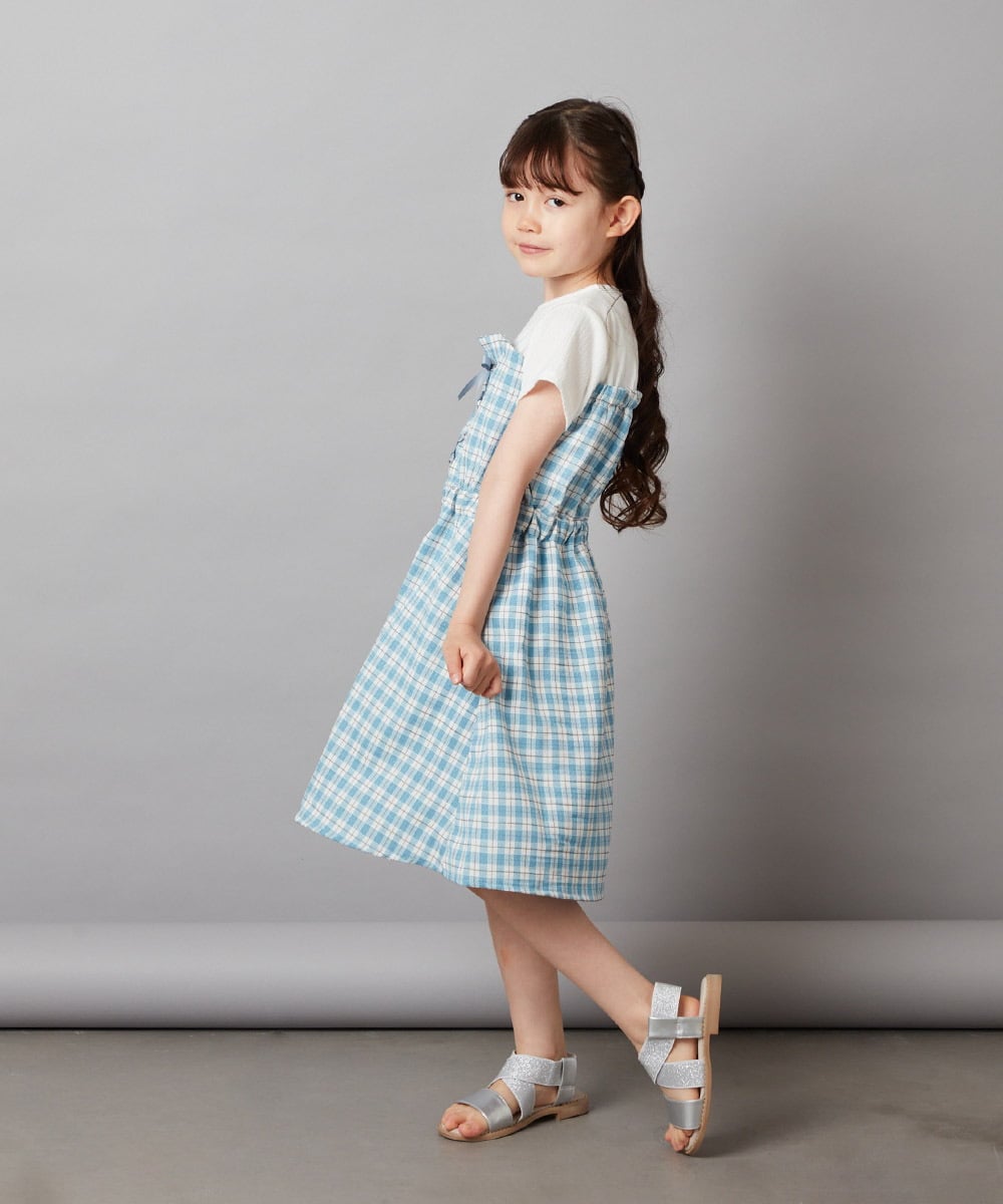 KJEGV22039 a.v.v KIDS(アー・ヴェ・ヴェ) [100-130]レースアップドッキングワンピース ブルー