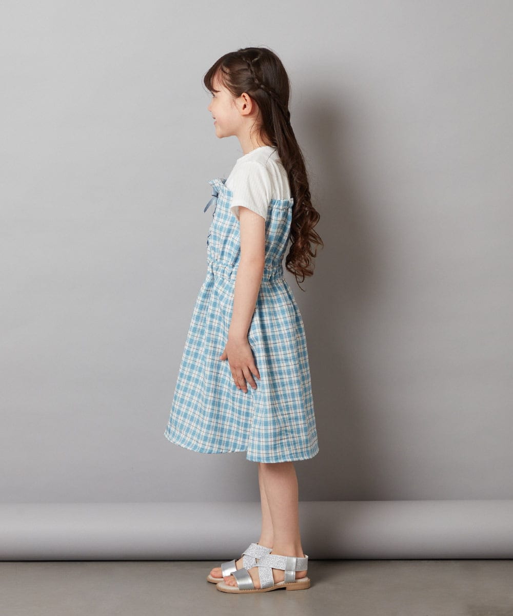 KJEGV22039 a.v.v KIDS(アー・ヴェ・ヴェ) [100-130]レースアップドッキングワンピース ブルー