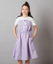 KJEGV22039 a.v.v KIDS(アー・ヴェ・ヴェ) [100-130]レースアップドッキングワンピース ブルー