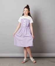 KJEGV22039 a.v.v KIDS(アー・ヴェ・ヴェ) [100-130]レースアップドッキングワンピース ブルー