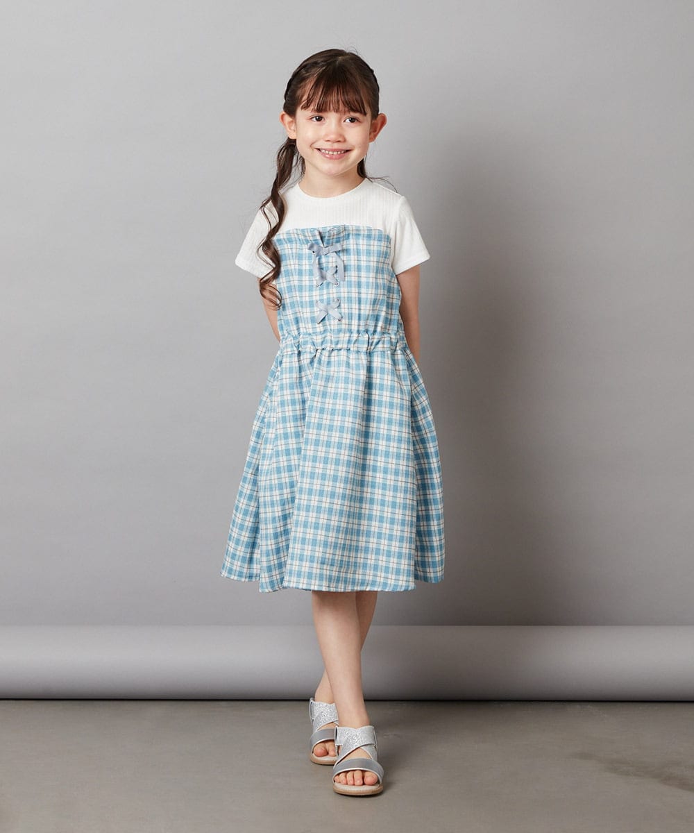 KJEGV22039 a.v.v KIDS(アー・ヴェ・ヴェ) [100-130]レースアップドッキングワンピース ブルー