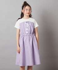 KJEGV22039 a.v.v KIDS(アー・ヴェ・ヴェ) [100-130]レースアップドッキングワンピース ラベンダー