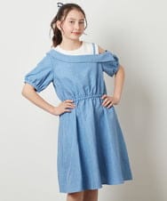 KJEGV42039 a.v.v KIDS(アー・ヴェ・ヴェ) [100-130]アシメオフショルレイヤード風ワンピース ライトブルー