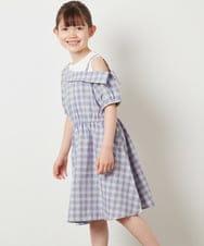 KJEGV42039 a.v.v KIDS(アー・ヴェ・ヴェ) [100-130]アシメオフショルレイヤード風ワンピース チェック