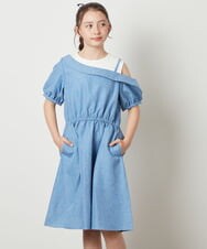 KJEGV42039 a.v.v KIDS(アー・ヴェ・ヴェ) [100-130]アシメオフショルレイヤード風ワンピース チェック