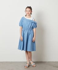 KJEGV42039 a.v.v KIDS(アー・ヴェ・ヴェ) [100-130]アシメオフショルレイヤード風ワンピース チェック