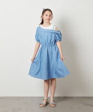 KJEGV42039 a.v.v KIDS(アー・ヴェ・ヴェ) [100-130]アシメオフショルレイヤード風ワンピース チェック