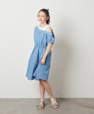 KJEGV42039 a.v.v KIDS(アー・ヴェ・ヴェ) [100-130]アシメオフショルレイヤード風ワンピース チェック