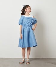 KJEGV42039 a.v.v KIDS(アー・ヴェ・ヴェ) [100-130]アシメオフショルレイヤード風ワンピース チェック