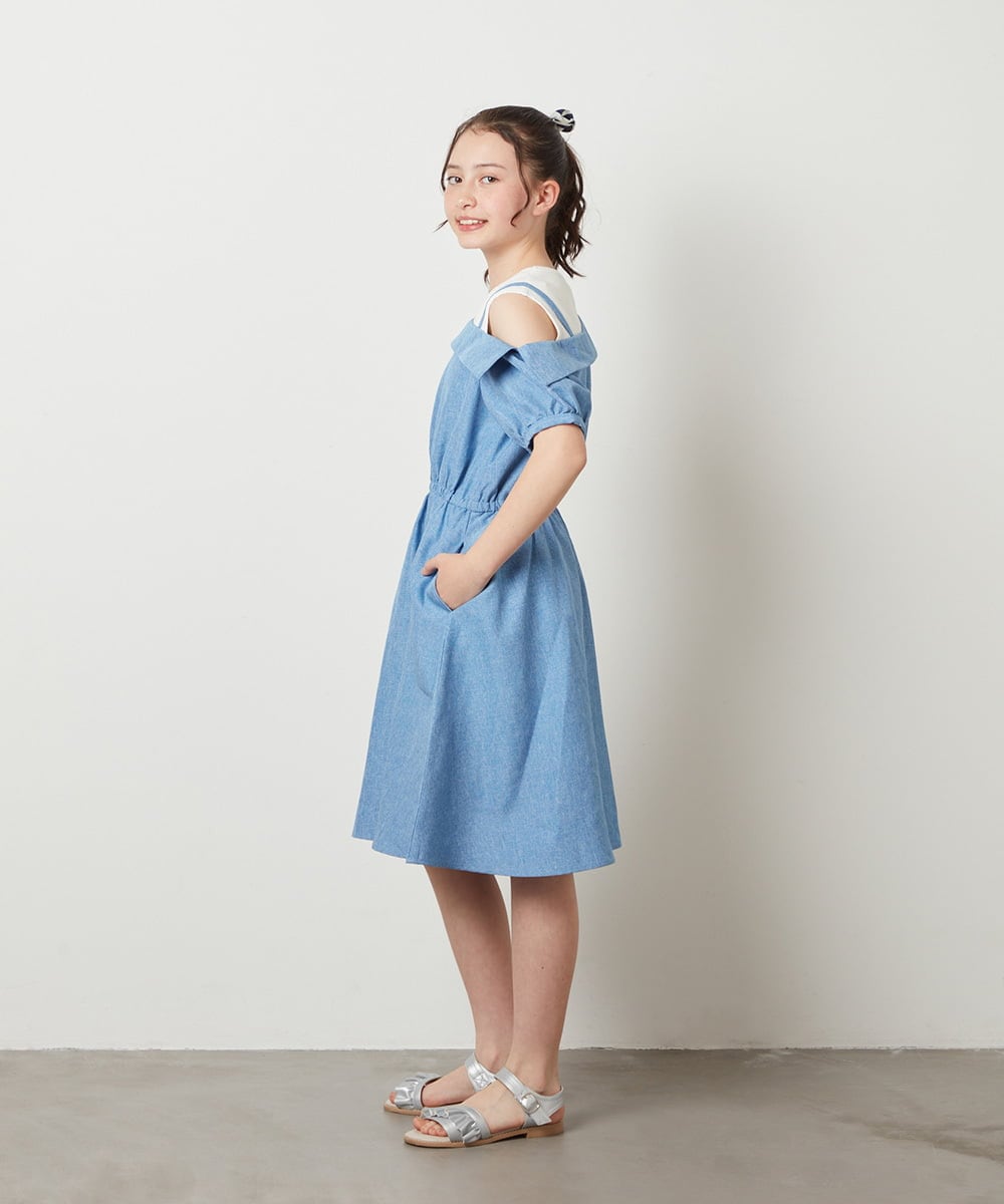 KJEGV42039 a.v.v KIDS(アー・ヴェ・ヴェ) [100-130]アシメオフショルレイヤード風ワンピース チェック