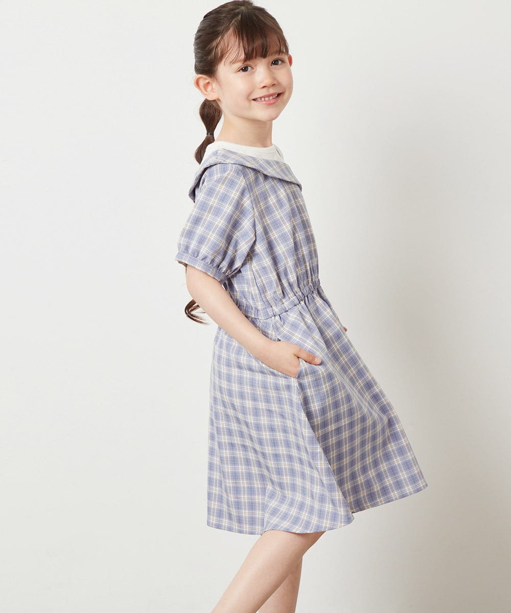 KJEGV42039 a.v.v KIDS(アー・ヴェ・ヴェ) [100-130]アシメオフショルレイヤード風ワンピース チェック