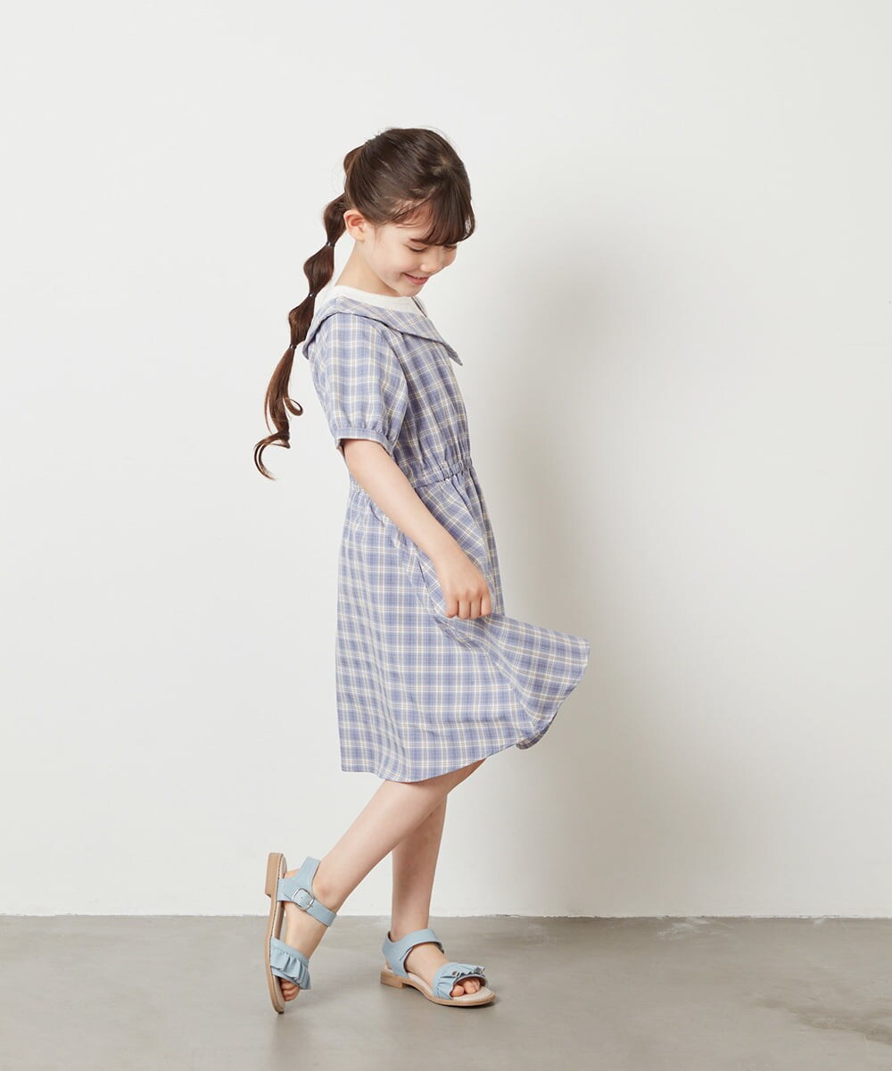 KJEGV42039 a.v.v KIDS(アー・ヴェ・ヴェ) [100-130]アシメオフショルレイヤード風ワンピース チェック