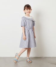 KJEGV42039 a.v.v KIDS(アー・ヴェ・ヴェ) [100-130]アシメオフショルレイヤード風ワンピース チェック