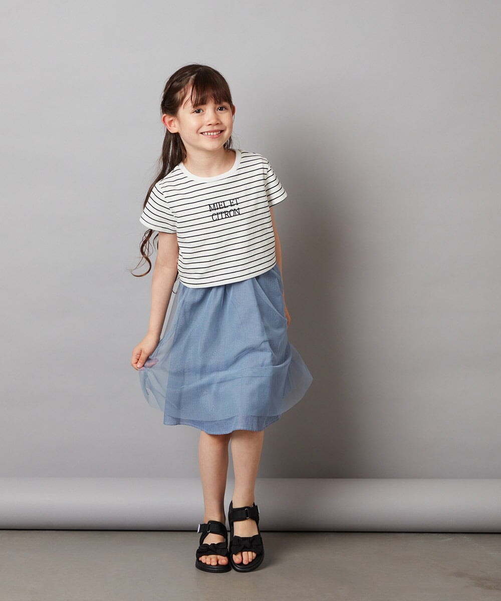 KJEGW01044 a.v.v KIDS(アー・ヴェ・ヴェ) [140-150]チュールスカートドッキングワンピース ブルー