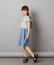 KJEGW01044 a.v.v KIDS(アー・ヴェ・ヴェ) [140-150]チュールスカートドッキングワンピース ブルー