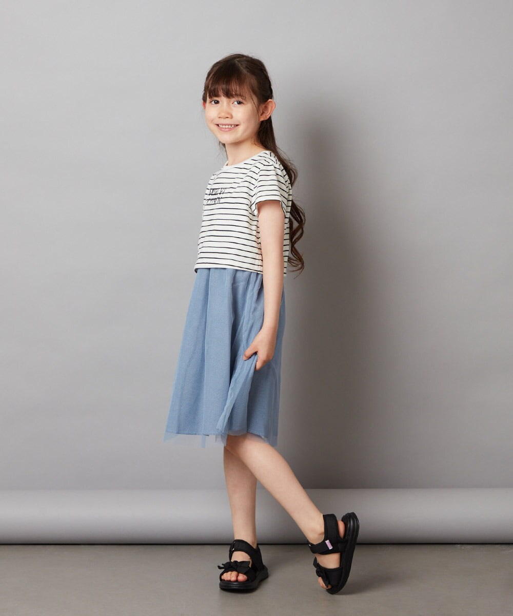 KJEGW01044 a.v.v KIDS(アー・ヴェ・ヴェ) [140-150]チュールスカートドッキングワンピース ブルー