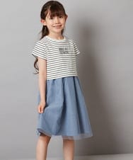 KJEGW01044 a.v.v KIDS(アー・ヴェ・ヴェ) [140-150]チュールスカートドッキングワンピース ブルー