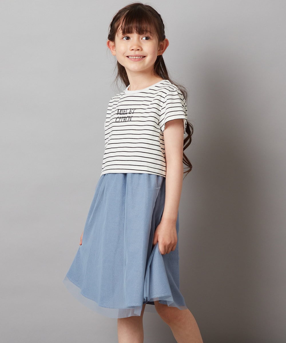 KJEGW01044 a.v.v KIDS(アー・ヴェ・ヴェ) [140-150]チュールスカートドッキングワンピース ブルー