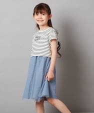 KJEGW01044 a.v.v KIDS(アー・ヴェ・ヴェ) [140-150]チュールスカートドッキングワンピース ブルー