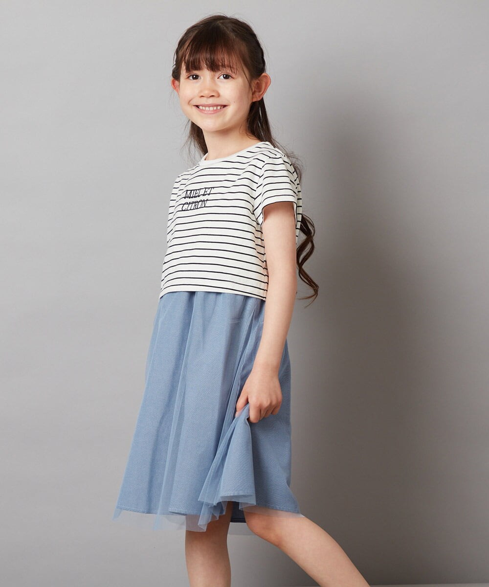 KJEGW01044 a.v.v KIDS(アー・ヴェ・ヴェ) [140-150]チュールスカートドッキングワンピース ブルー