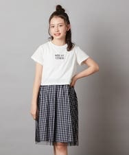 KJEGW01044 a.v.v KIDS(アー・ヴェ・ヴェ) [140-150]チュールスカートドッキングワンピース アイボリー