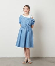 KJEGX42049 a.v.v KIDS(アー・ヴェ・ヴェ) [160]アシメオフショルレイヤード風ワンピース ライトブルー