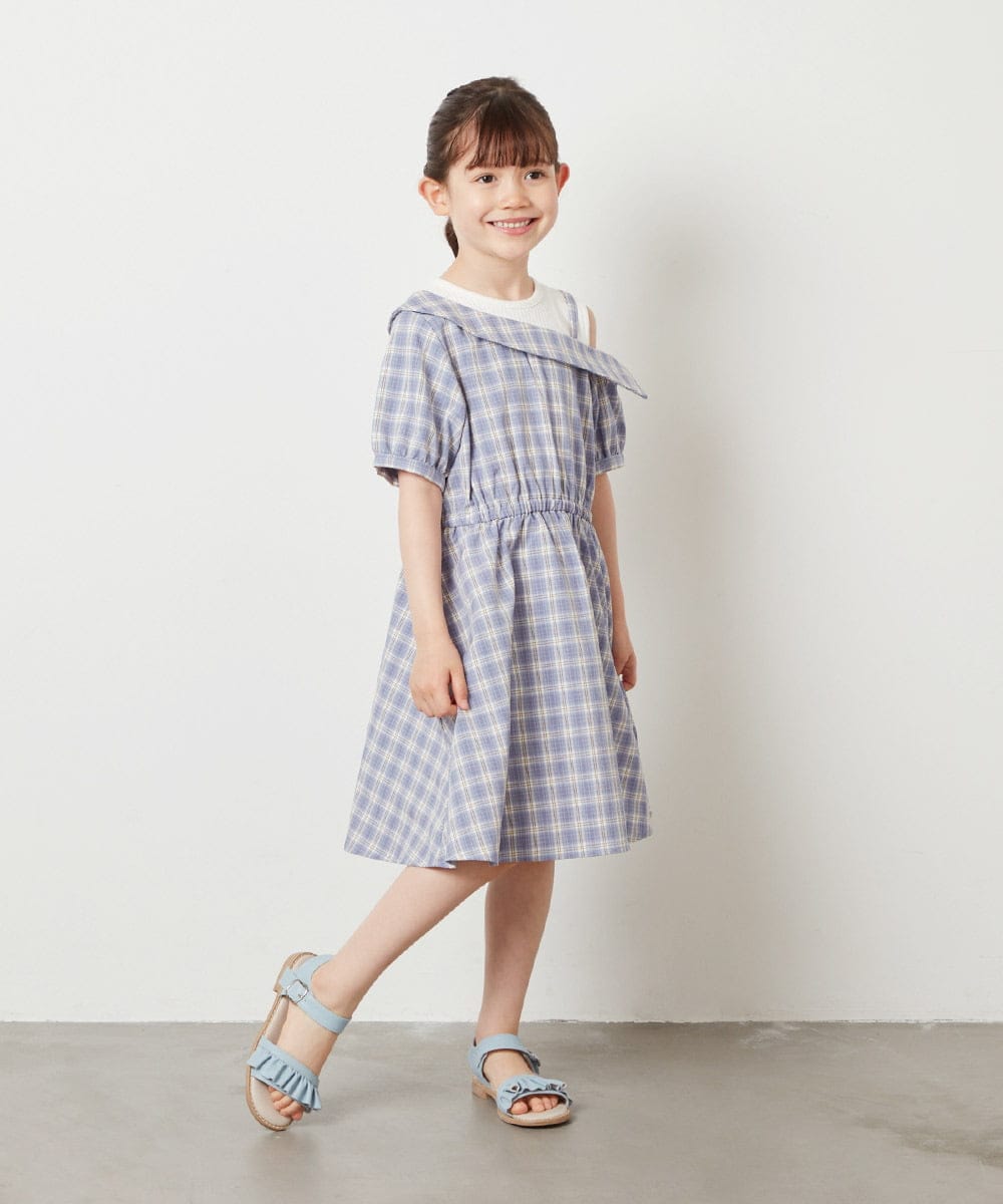 KJEGX42049 a.v.v KIDS(アー・ヴェ・ヴェ) [160]アシメオフショルレイヤード風ワンピース ライトブルー