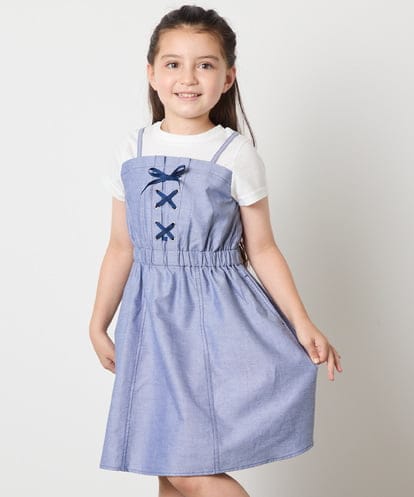 KJEHA22054 a.v.v KIDS [120-160]【接触冷感/ジメジメ対策】フロントレースアップドッキングワンピース