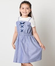 KJEHA22054 a.v.v KIDS(アー・ヴェ・ヴェ) [120-160]【接触冷感/ジメジメ対策】フロントレースアップドッキングワンピース ブルー