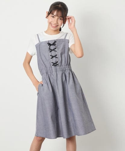 KJEHA22054 a.v.v KIDS [120-160]【接触冷感/ジメジメ対策】フロントレースアップドッキングワンピース