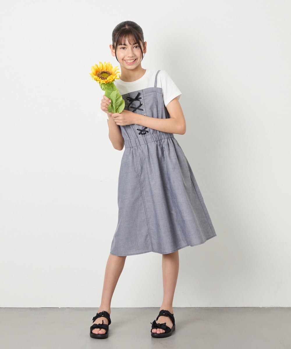 KJEHA22054 a.v.v KIDS(アー・ヴェ・ヴェ) [120-160]【接触冷感/ジメジメ対策】フロントレースアップドッキングワンピース ブラック