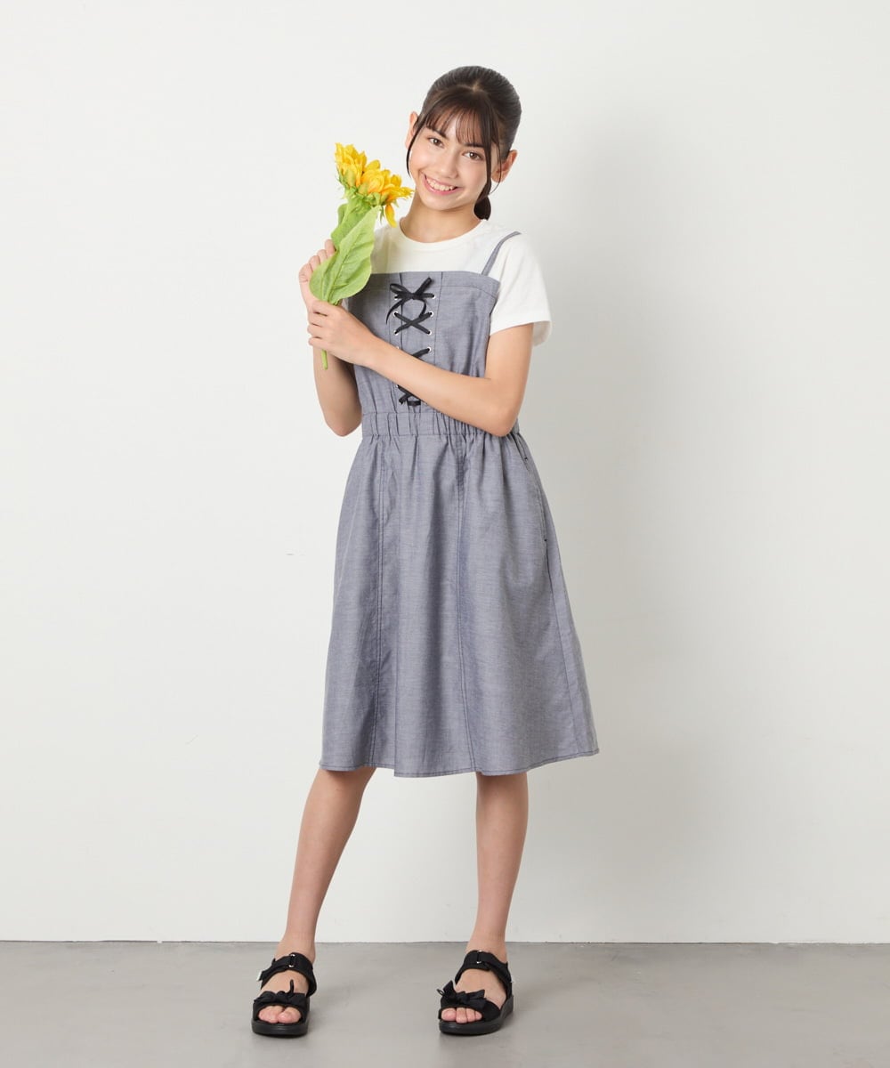KJEHA22054 a.v.v KIDS(アー・ヴェ・ヴェ) [120-160]【接触冷感/ジメジメ対策】フロントレースアップドッキングワンピース ブラック