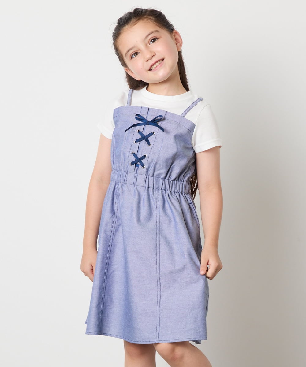 KJEHA22054 a.v.v KIDS(アー・ヴェ・ヴェ) [120-160]【接触冷感/ジメジメ対策】フロントレースアップドッキングワンピース ブラック